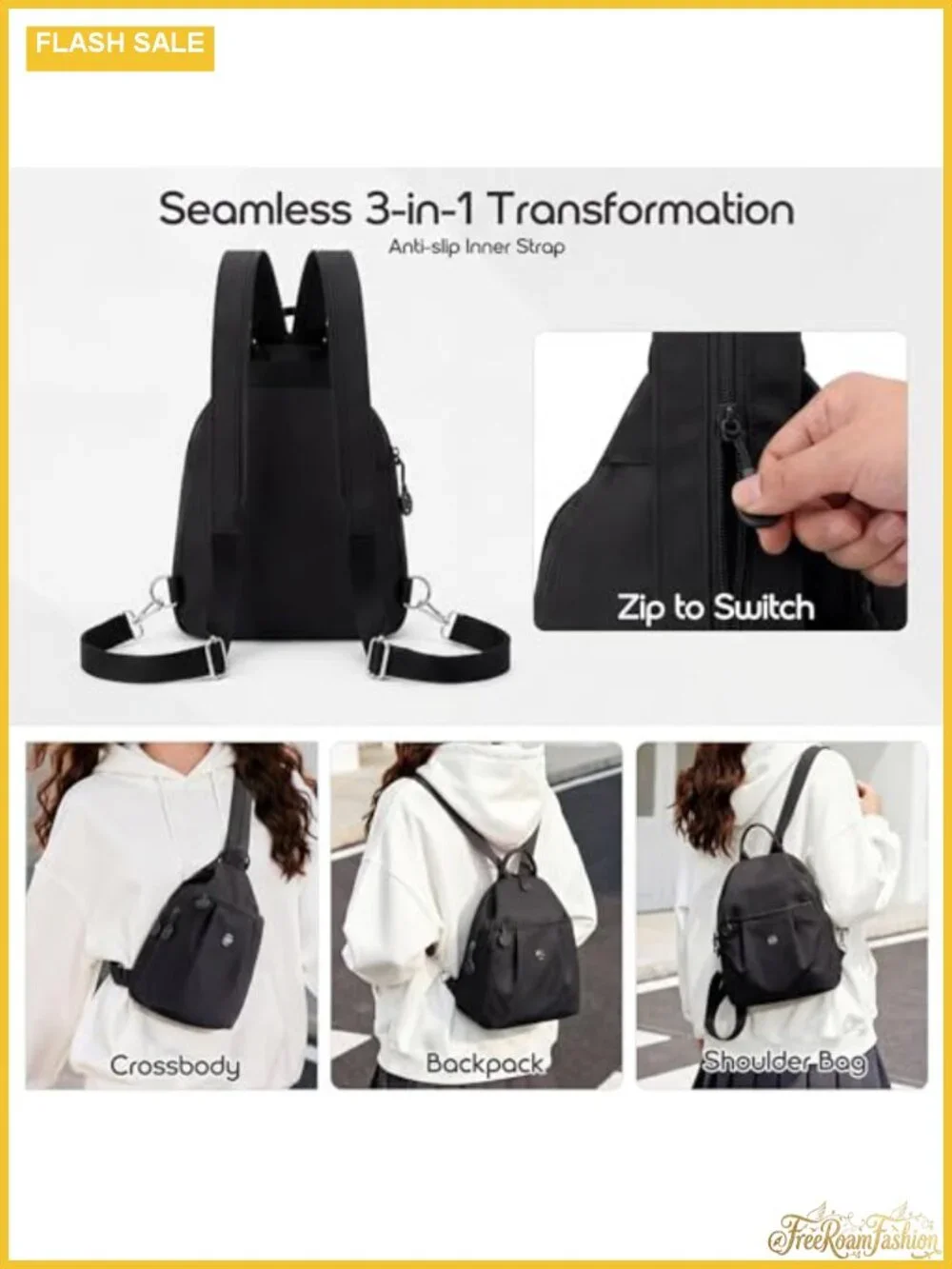 3-in-1 Convertible Sling Backpack Anti-Theft Crossbody Bag with Wallet Oxford